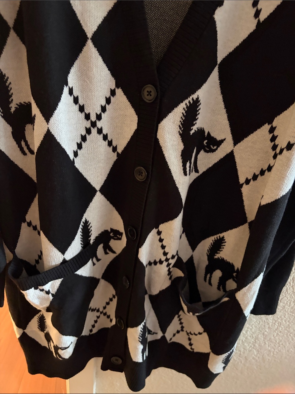 Torrid Black & White Black Cat Spooky Argyle Button Front Cardigan Size 2X - Picture 4 of 9